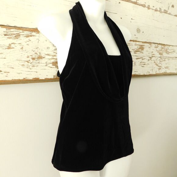 Vintage Medium Jessica McClintock Black Velvet Top Formal Racerback Cowl Y2K NWT - Picture 2 of 12